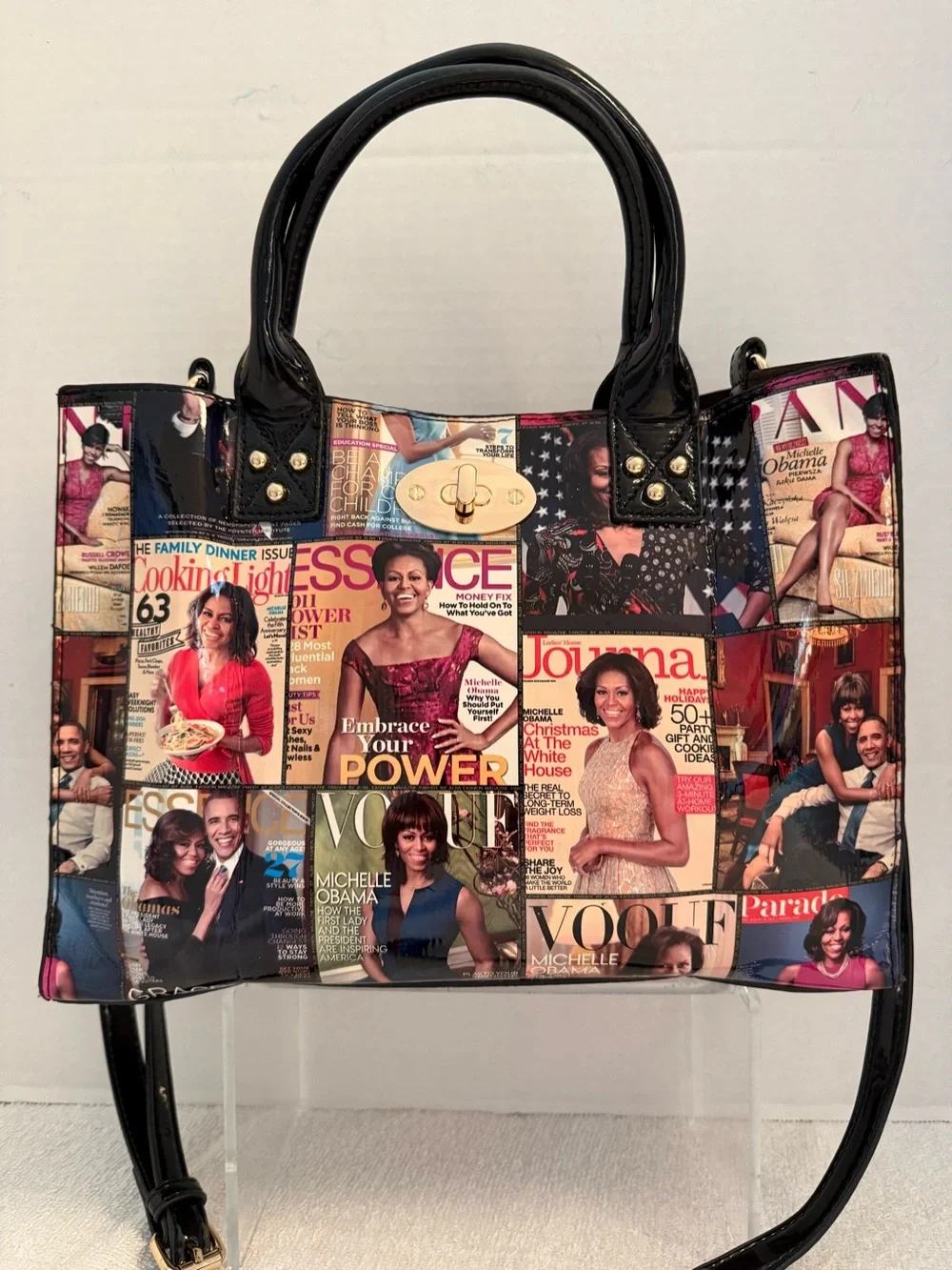 Michelle Obama Magazine Cover Collage Vegan PU Leather Crossbody & Satchel Bag